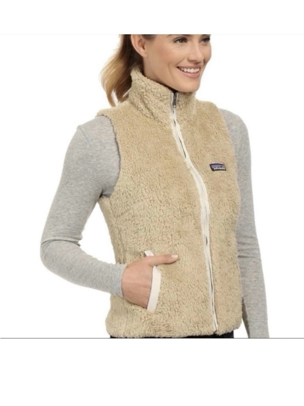 Patagonia Beige Sherpa Fleece Vest with Full Zip